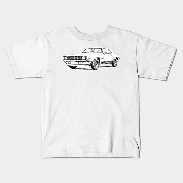 Camaro 69 Wireframe Kids T-Shirt by Auto-Prints